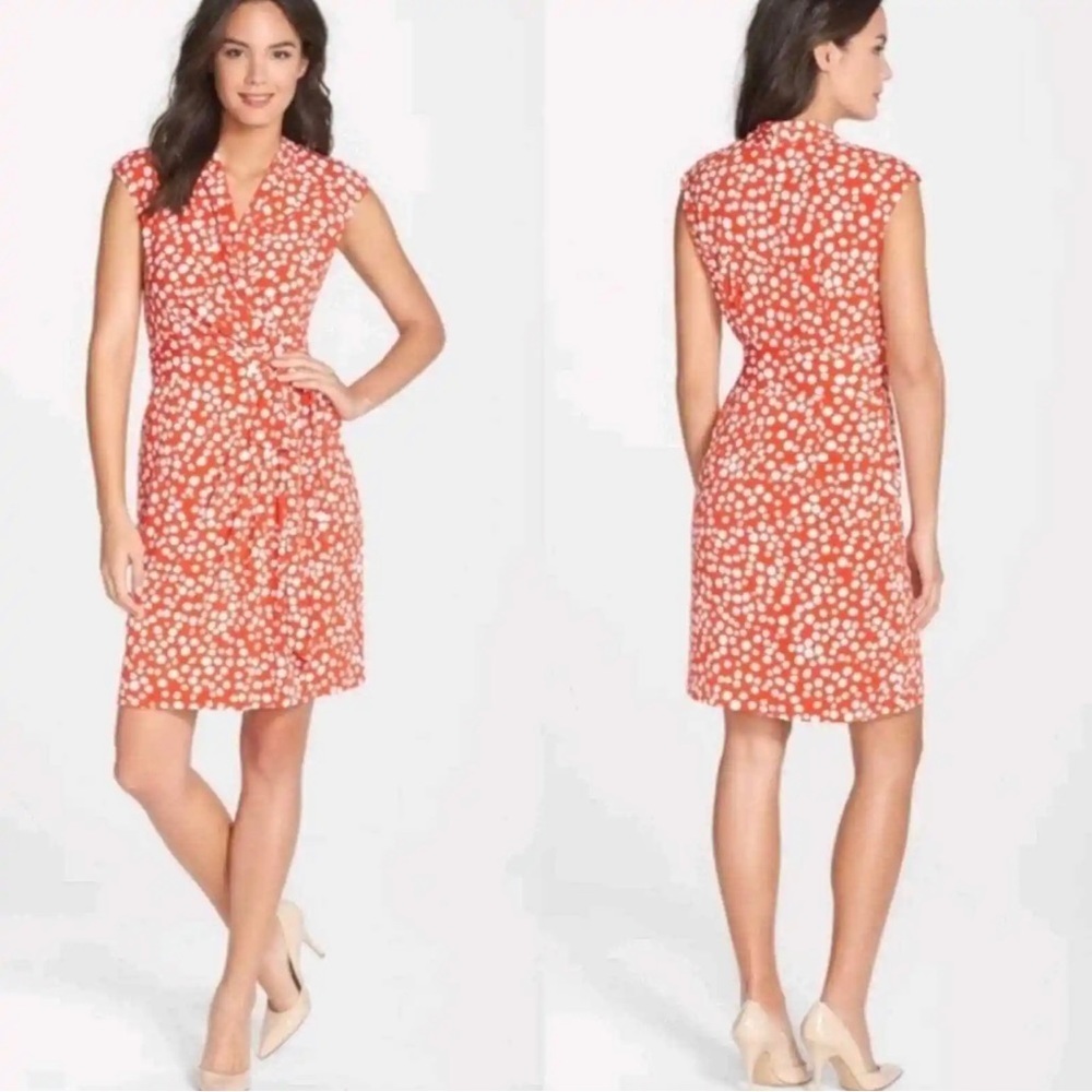 Eliza J Red Polka Dot Midi Faux Wrap Dress Size 2
